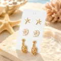Ensemble de boucles d'oreilles dorées sur le thème de l'océan pour le style estival. - Ensemble 10