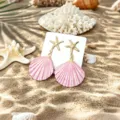 Stunning beach style starfish and pink seashell alloy dangle earrings for women fashion jewelry. - Pink
