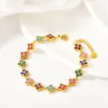 Exquisite stainless steel four-leaf clover bracelet with colorful sparkling rhinestone charms. - Four-Leaf Multi-Colored Rhinestone