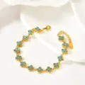 Chic stainless steel blue rhinestone four-leaf clover chain bracelet for women elegant jewelry - Four-Leaf Blue Rhinestone