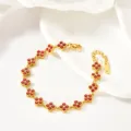 Elegant stainless steel gold-plated red four-leaf clover crystal bracelet for women luxury chic - Four-Leaf Red Rhinestone