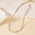 Handmade colorful glass bead necklace with freshwater pearl, elegant clavicle chain for women. - Beads