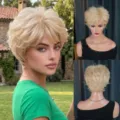 Blonde short curly wig with bangs pixie cut synthetic wigs for women stylish daily wear hairstyle - 9 Inch / Gold