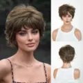 Short pixie cut wig with bangs, layered highlighted synthetic hair for women, 9 inch daily wear. - 9 Inch / Honey Brown