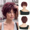 Short burgundy layered pixie cut synthetic wig with bangs for women daily wear styling. - 9 Inch / Burgundy