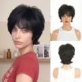 Short black pixie cut wig for women with bangs synthetic layered short curly hair styling - 9 Inch / Black