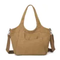 Borsa shopper vintage in tela marrone, borsa a tracolla casual capiente con manici e cinghia. - Caffè