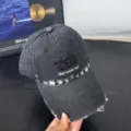 Vintage verwaschene Denim Baseballkappe mit Buchstabenstickerei, lässiger Streetwear Stil für Herren. - 56-60cm / Schwarz