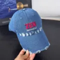 Amerikanische Retro Destroyed Jeans Baseballcap mit stilvoller Buchstabenstickerei, weiche Kappe. - 56-60cm / Dunkelblau