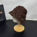 Korean vintage pleated bucket hat autumn winter brown suede minimalist basin hat for women - M (56-58cm) / Coffee