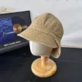 Retro corduroy sun visor fisherman hat for women, autumn new trendy warm cap with ear flaps. - M (56-58cm) / Khaki