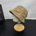 Korean retro pleated bucket hat autumn winter minimalist metal badge basin hat women - M (56-58cm) / Khaki