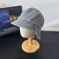 Grey retro corduroy ear-flap newsboy hat stylish autumn sun protection cap for women - M (56-58cm) / Gray