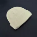 Korean style short dome knitted beanie, off-white thermal winter wool cap for men and women. - One Size / Beige
