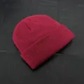 Red knitted beanie winter warm cuff skull cap stylish hip hop slouchy knit hat for men women - One Size / Burgundy