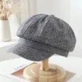 Klassische graue Strick-Schiebermütze für Damen, Vintage Zopfmuster Beret Mütze für Herbst Winter. - M (56-58cm) / Twist Newsboy Stil (Grau) / Grau