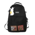 Zaino scolastico nero in stile giapponese con ciondolo coniglietto e tasche a rete - Borsa Singola / Nero