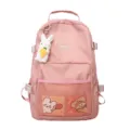 Zaino scolastico rosa carino per ragazze, borsa casual con ciondolo a coniglio e tasca a rete. - Borsa Singola / Rosa