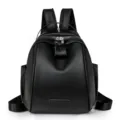 Black shell backpack casual travel leather shoulder bag daily fashion women daypack - Black