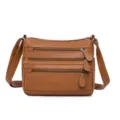 Bolso bandolera clásico de cuero suave marrón con múltiples bolsillos para mujeres. - Marrón