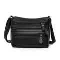 Bolso bandolera de hombro de cuero suave con multiples bolsillos, elegante bolso. - Negro