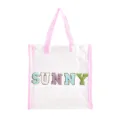 Borsa da spiaggia trasparente in PVC con bordo rosa e patch con lettere colorate SUNNY. - Rosa