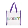 Borsa mare trasparente in PVC con finiture viola e lettere SUNNY, elegante tote estiva. - Viola