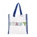 Transparente PVC Strand-Tasche mit blauen Griffen und bunten Buchstaben für den Sommer - Blau
