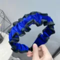 Blue velvet ruffled headband black trim chic hair hoop stylish women hair accessories - Klein Blue