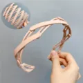 Pink foldable mesh hair hoop expandable hair accessory travel portable headband for women - Pink