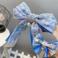 Blue lace bow hair clip with pearl pendant sweet girls elegant barrette hair accessories - Spring Clips / Blue