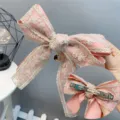 Sweet pink lace double layer bow hair clip with pearl pendant elegant hair accessory for women - Spring Clips / Pink
