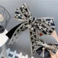 Black lace double bow hair clip with pearl pendant sweet hair accessory for women girls - Spring Clips / Black