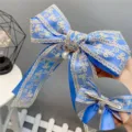Blue lace double layer bow hair clip with pearl pendant, sweet blue hair accessory. - Duckbill Hair Clips / Blue
