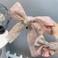 Pink lace double bow hair clip sweet pearl pendant elegant hair accessory for women and girls - Duckbill Hair Clips / Pink