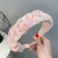 Pink pleated rhinestone headband sweet fluffy hair hoop for women daily charming cute hair accessories - Orange Pink Rhinestone
