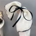 White chiffon bow hair clip with black edge, elegant and sweet hair accessory for women and girls. - White