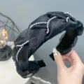 Black organza rhinestone braided headband, elegant hair accessory for elevated crown look. - Inner Cloth Covered Black