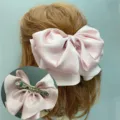 Pink satin bow hair clip for women, elegant large hair barrette spring clip accessory. - Spring Clips / Pink