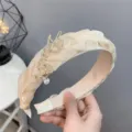 Elegant braided rhinestone headband, chic twisted fabric hair hoop for women and girls daily wear. - Script Beige