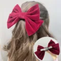 Large red velvet bow hair clip, elegant bridal hair accessories for women and girls. - Plain Burgundy Spring Clip