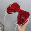 Red rhinestone velvet bow hair clip with sparkling crystal tassels for women bridal hair accessories - A084-2 Bowknot Tassel Burgundy