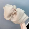 Oversized mesh bow hair clip for women, three-layer draping organza spring hair accessory. - Khaki Bowknot