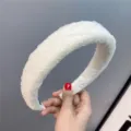 White wide sponge headband for women, stylish bubble gauze retro hair hoop, fashion hair accessories - Off White