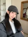 Japanese retro British love embroidery newsboy cap women fashion beret flat cap stylish - M (56-58cm) / Black
