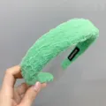 Light green bubble gauze sponge headband wide brim retro fabric hair hoop daily hair accessories - Dark Green