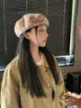 Sweet Japanese retro plaid beret for women, thin spring autumn painter hat versatile daily wear. - M (56-58cm) / Khaki