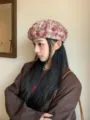 Sweet Japanese retro plaid beret for women, lightweight spring autumn hat, stylish and versatile. - M (56-58cm) / Red