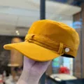 Korean retro corduroy flat top hat for women, autumn winter fashion casual duckbill cap. - M (56-58cm) / Yellow