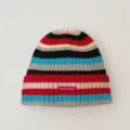Colorful striped knitted beanie hat for autumn and winter, warm and stylish streetwear cap. - Red and Black